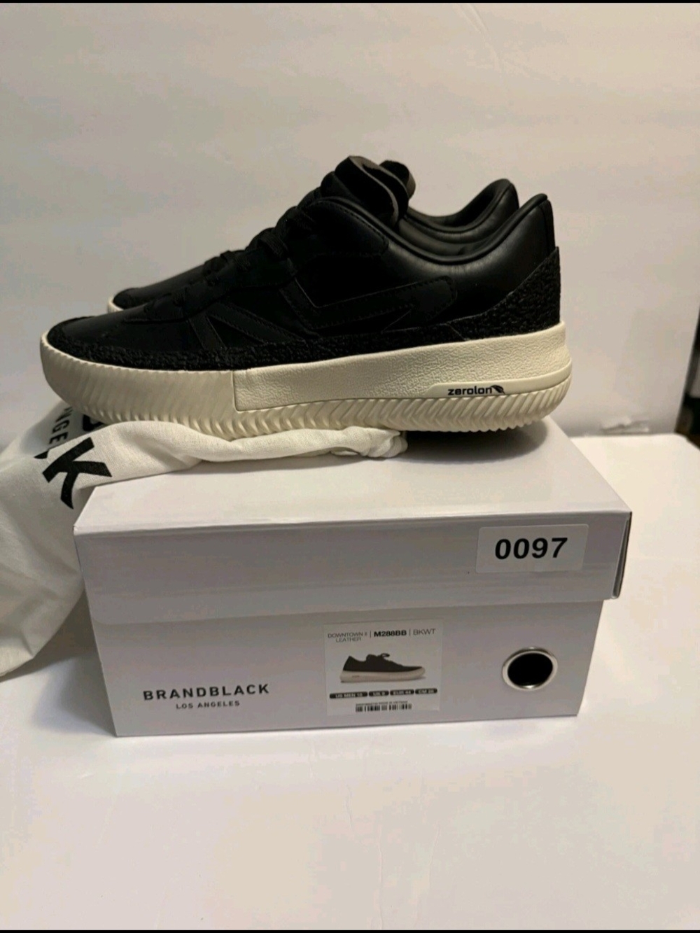 Brandblack Men’s Black Leather Sneakers with Cream Platform Sole